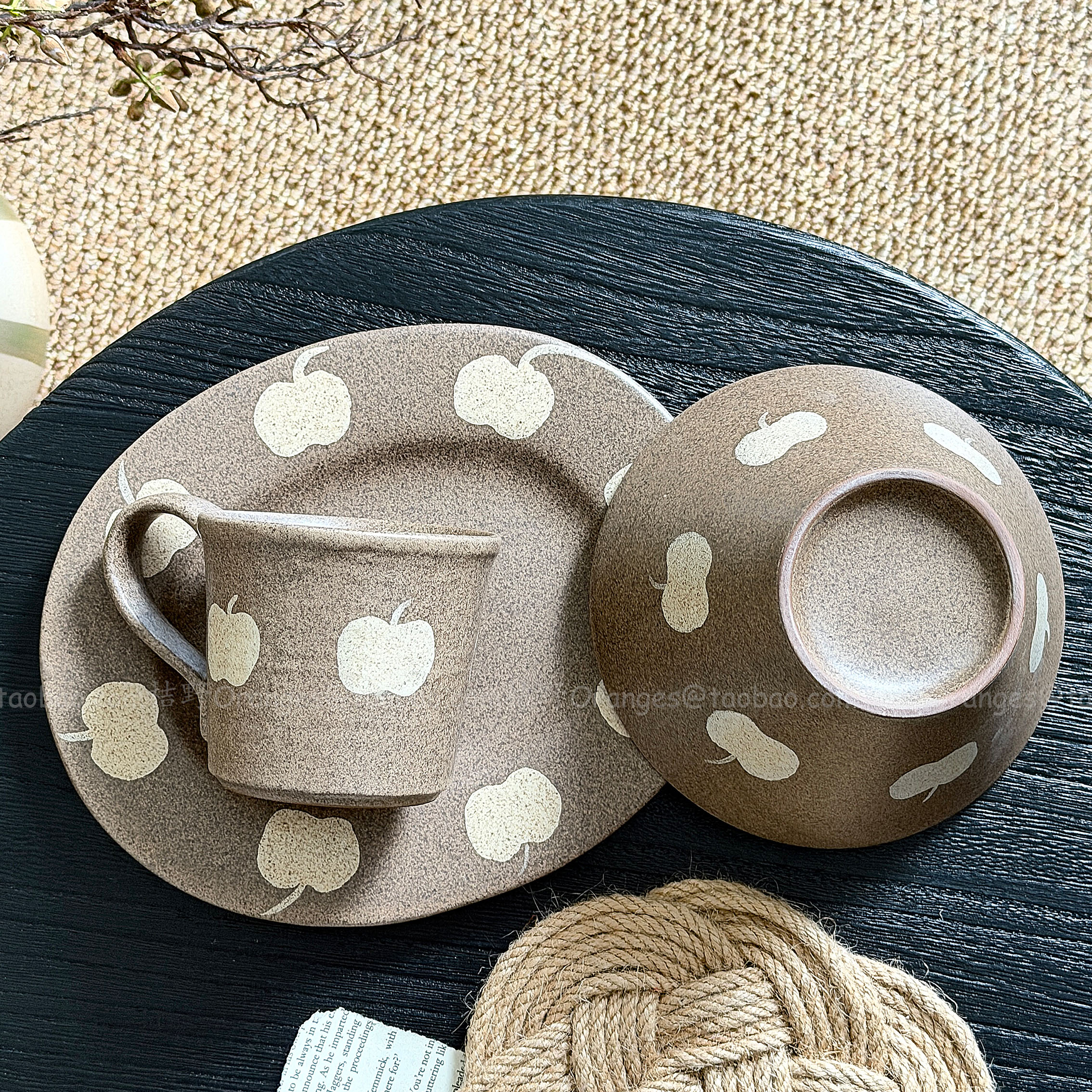 景德镇粗陶手作奶油苹果陶瓷盘