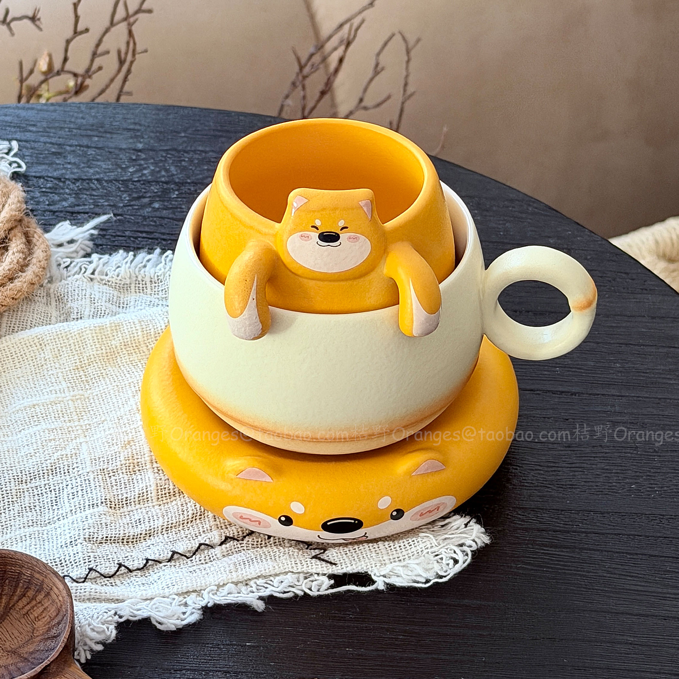 Oranges手绘柴犬陶瓷茶水分离杯