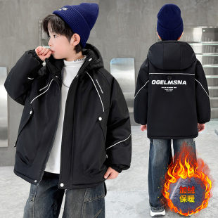 男童秋冬加绒外套儿童冬装冲锋衣中大童加厚休闲风衣派克棉服潮帅