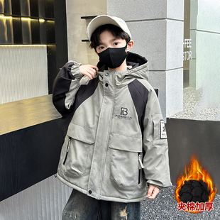 男童外套秋冬款洋气儿童冬装夹棉加厚风衣中大童冲锋衣棉服潮炸ZN