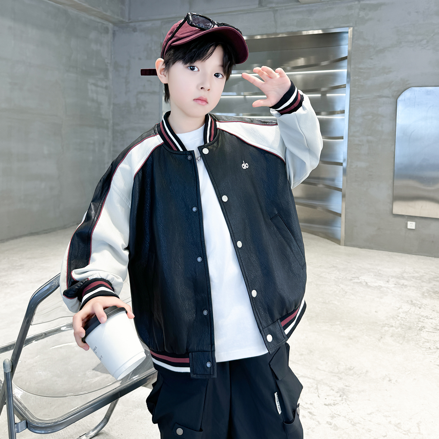 男童皮衣外套秋装时髦休闲皮夹克