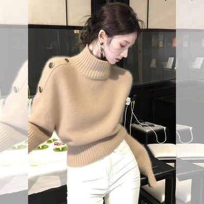 2025秋冬卡其色高领毛衣女绝美巨好看慵懒高级感掐腰显瘦针织上衣