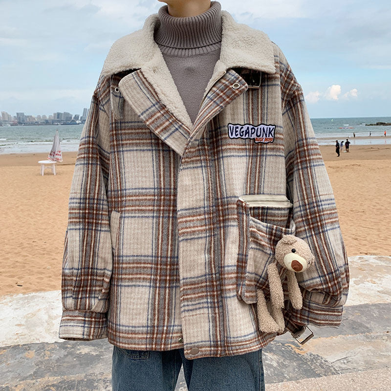 Autumn and winter new Hong Kong style casual cashmere Plaid cotton padded coat
