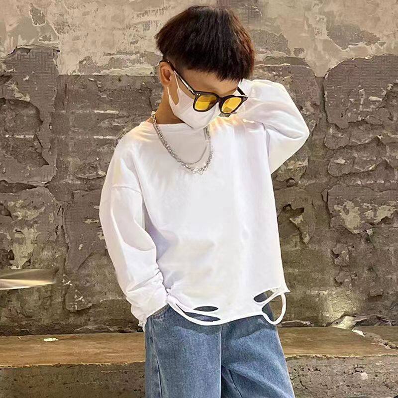 男童白色加绒打底衫秋冬儿童韩版纯棉洋气破洞长袖百搭宽松t恤潮,童装/婴儿装/亲子装,T恤,淘宝优惠券,粉丝福利购,淘宝优惠卷