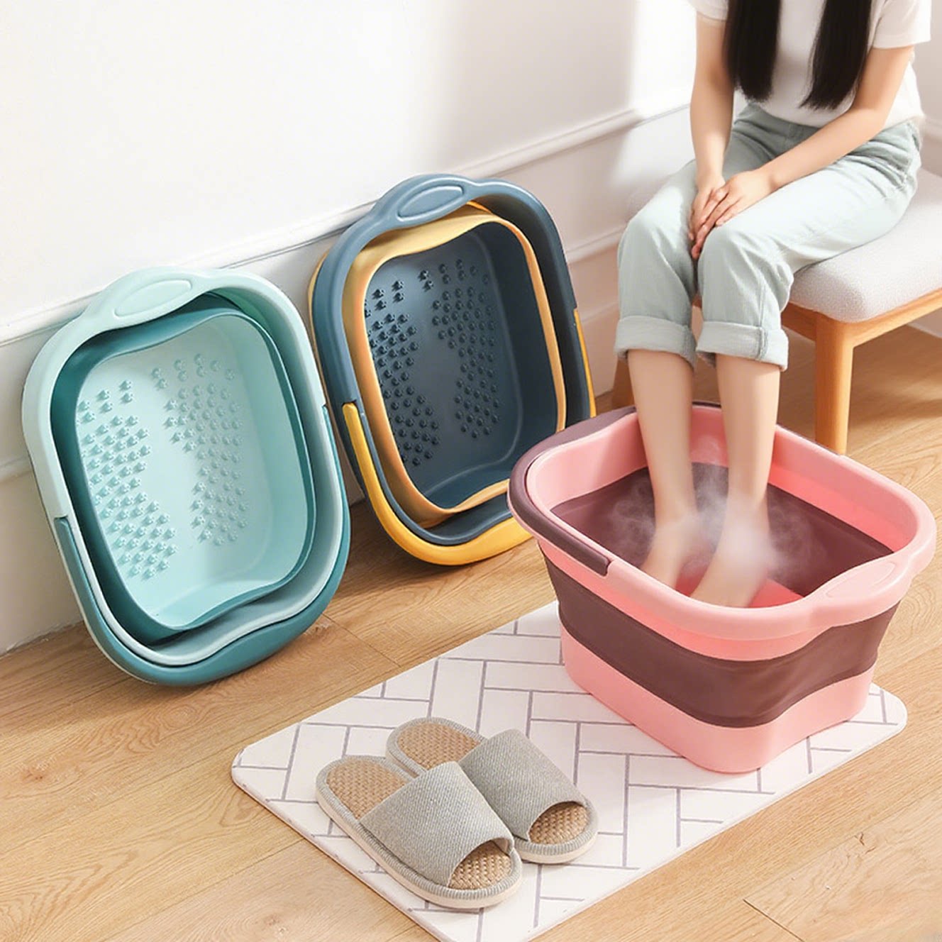 新疆包邮哥可折叠足浴盆家用泡脚盆按摩洗脚盆过腿过膝加高泡脚桶