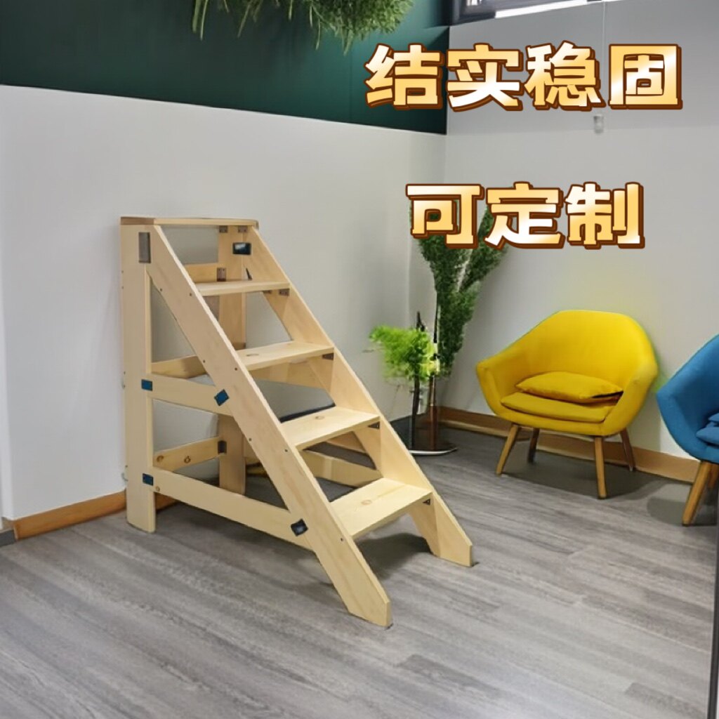 实木梯凳台阶梯家用人字梯登高梯加长加厚舞台梯子木质楼梯单侧梯