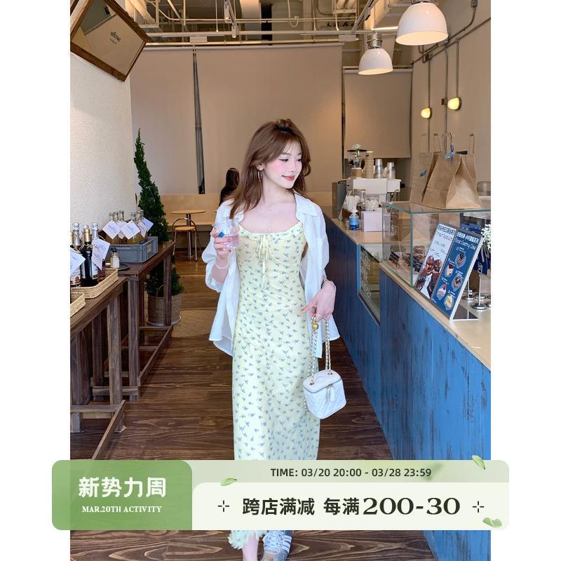 切糕自制【布雷花园】小个子春款女碎花裙显瘦吊带长款连衣裙