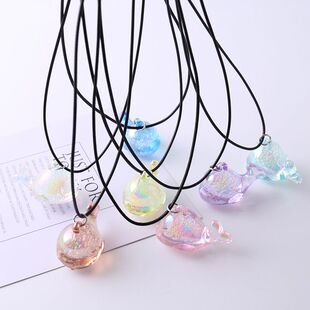 透明气泡炫彩鲸鱼挂件儿童项链饰品纯手工海豚吊坠亚克力鲨鱼摆件