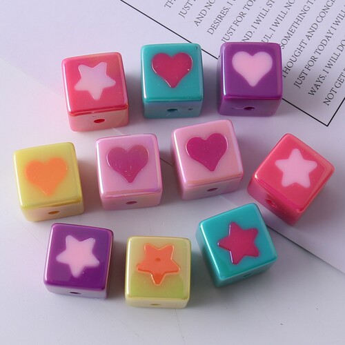 亚克力爱心方块珠子散珠串珠配件