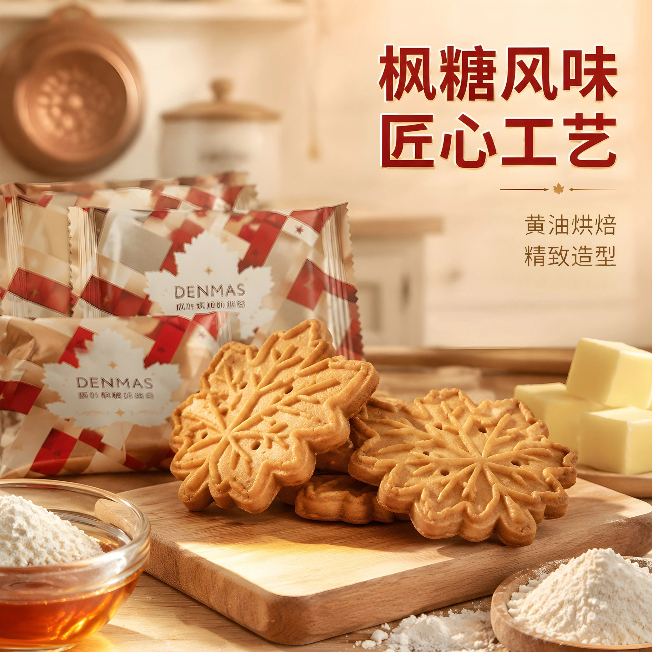 DENMAS丹玛仕枫叶枫糖味曲奇枫叶造型饼干小包装好吃的办公室零食