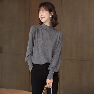 秋冬气质毛衣2025新款翻领灯笼袖洋气针织衫套头宽松百搭打底上衣