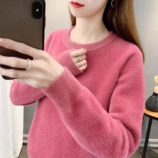 内搭仿水貂绒套头毛衣女2025年新款秋冬加厚韩版宽松针织百搭上衣