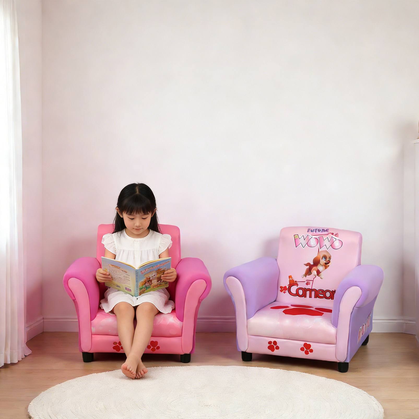 儿童单人阅读沙发小沙发实木结构布艺高弹性环保宝宝小凳子座椅