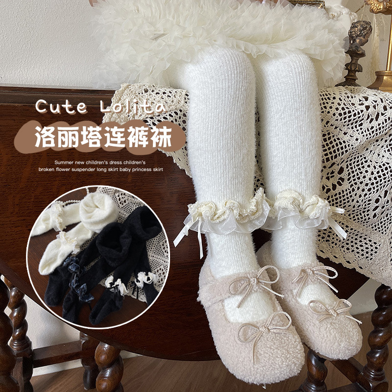 冬季女童加厚打底裤中小童花边蝴蝶结獭兔毛打底袜女宝宝连裤袜子,童装/婴儿装/亲子装,儿童袜子(0-16岁),淘宝优惠券,粉丝福利购,淘宝优惠卷