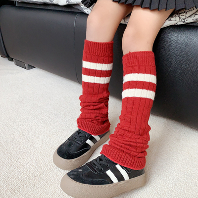 女宝宝韩版秋冬袜套红色堆堆袜