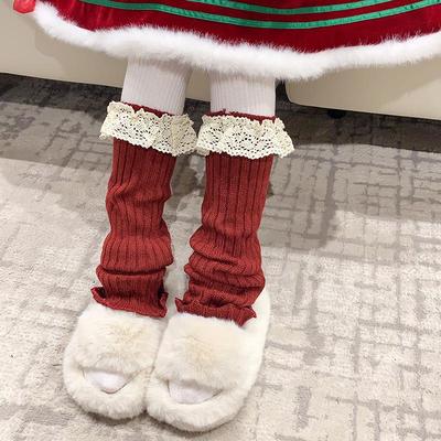 女孩堆堆袜小腿袜红色新年中筒袜