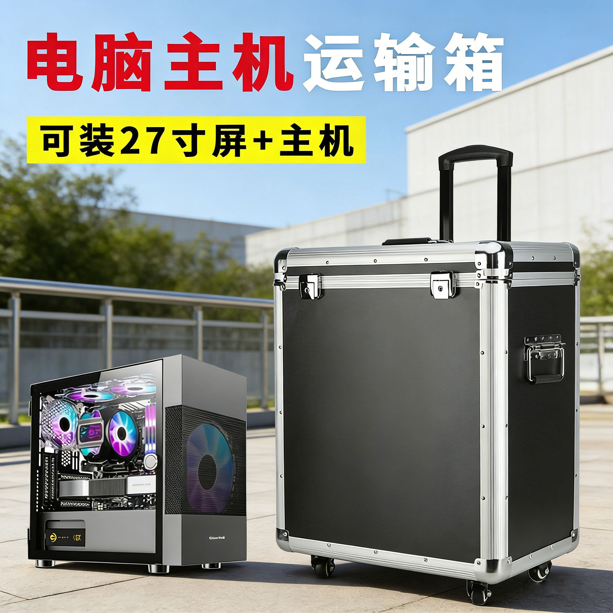 定制台式电脑收纳行李箱主机包装箱铝合金拉杆箱打包运输箱托运箱