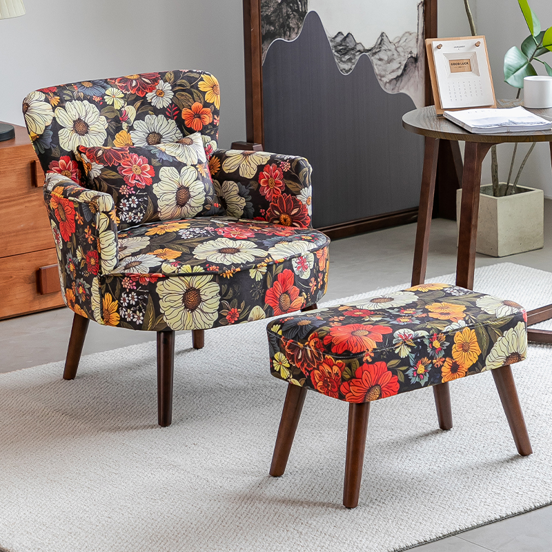 OTHER阳台布艺单人沙发美式乡村休闲沙发老虎椅北欧简约客厅沙发