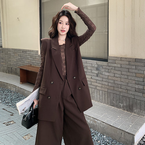 秋季韩系轻熟西装阔腿三件套女