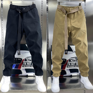 裤 工装 男士 潮牌卡其色宽松休闲老爹裤 2024夏季 网红青年九分裤 新款
