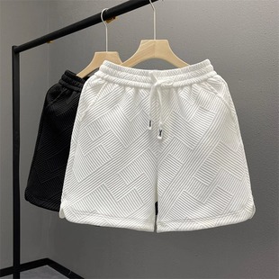 夏季 设计感菱形花纹白色短裤 男士 男潮牌帅气五分裤 居家外穿半截裤