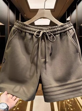 三条杠设计高端重磅运动休闲短裤男士裤子夏季宽松五分裤美式卫裤