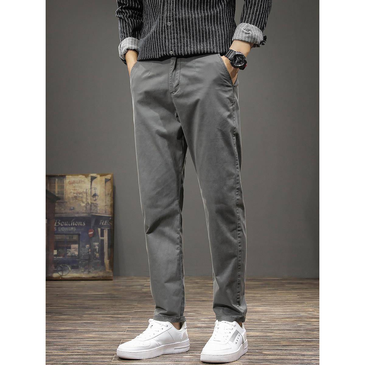 夏季新款2025裤子休闲裤男士直筒裤潮牌修身运动小西裤男士九分裤