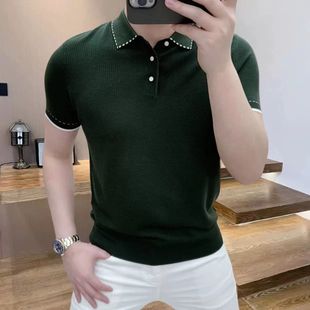 T恤男夏季 冰麻针织半袖 高档欧货短袖 新款 polo衫 休闲轻奢品质男装