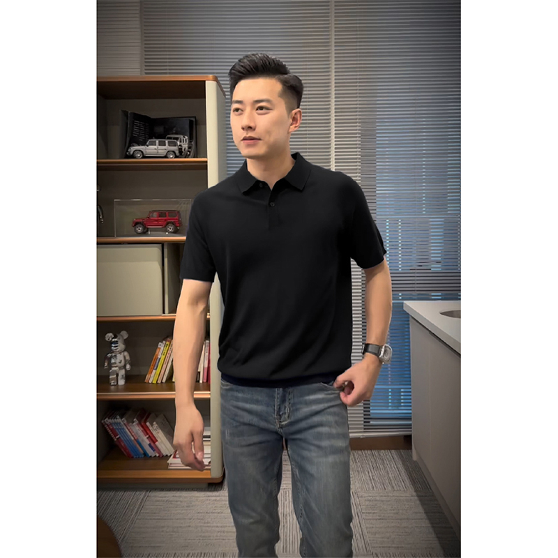 成熟稳重男装冰丝弹力黑色针织衫