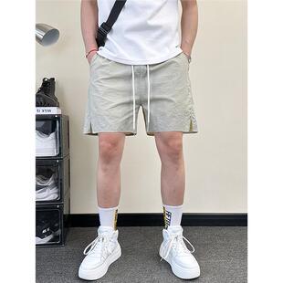 潮牌速干夏季短裤男三分直筒裤纯色简约高端休闲运动裤子男款冰丝