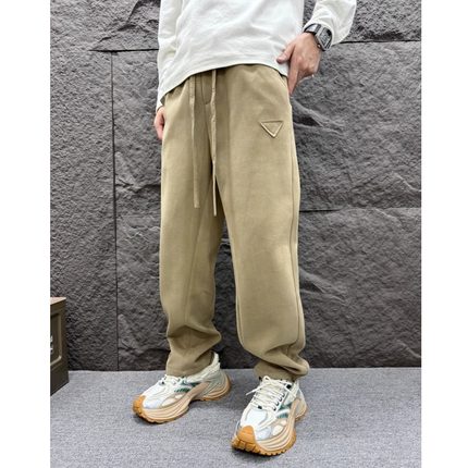 秋冬加厚保暖弯刀休闲裤宽松直筒男纯色松紧腰卫裤弹力垂感哈伦裤