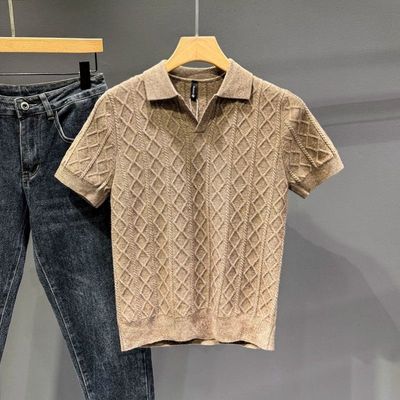 高级感提花短袖针织衫男士修身