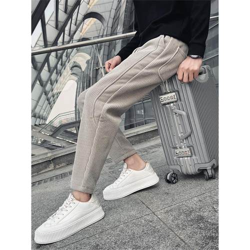 灯芯绒裤子男秋冬加绒痞帅哈伦