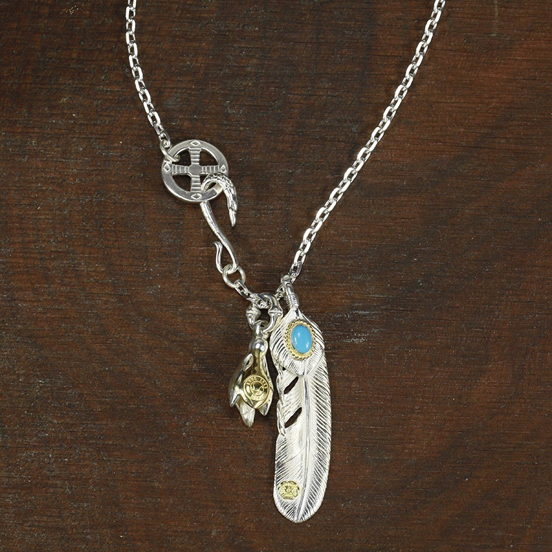 牛钝精工高桥吾郎Tady King Tk 925纯银情侣款LO铃铛松石羽毛项链