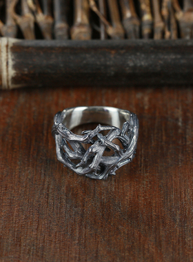 血腥玛丽男女925银复古荆棘戒指