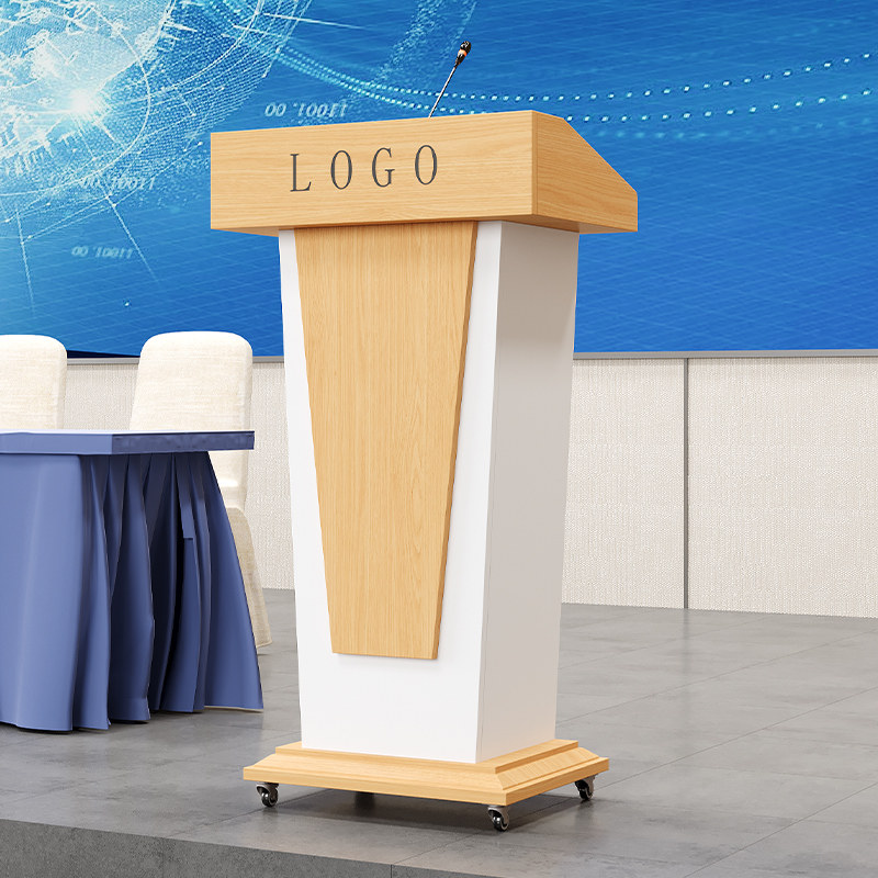 演讲台实木可移动演讲桌会议室演播厅木质讲桌定制logo迎宾接待台