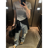 t恤女2025新款 夏季 韩版 YANGLE_印花短袖 弹力修身 休闲纯棉正肩体恤