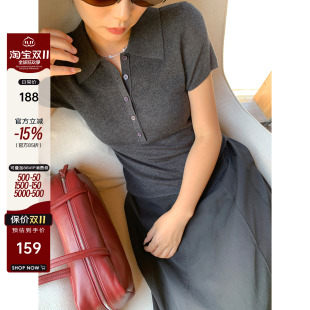 针织Polo衫 休闲翻领短袖 早秋修身 YANGLE_棉羊毛正肩女t恤2025新款