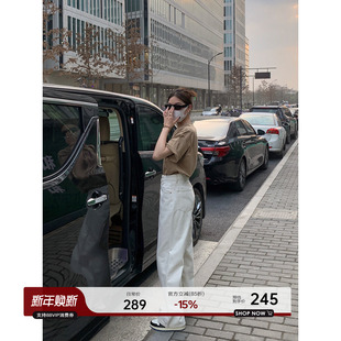 高腰直筒裤 YANGLE_白色阔腿牛仔裤 宽松老爹裤 新款 女高端2025春季