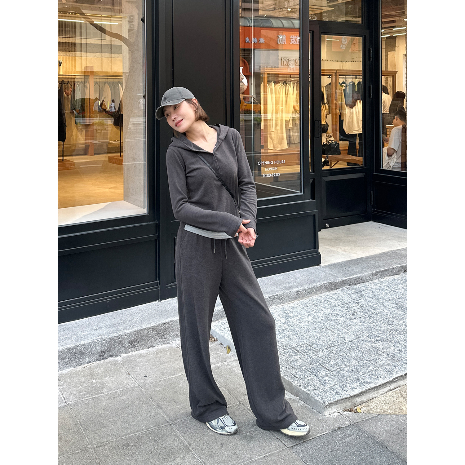 抓绒半扣连帽卫衣/卫裤套装