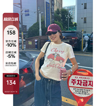 YANGLE_正肩t恤女夏2025年新款美式印花宽松休闲雪花棉短袖上衣