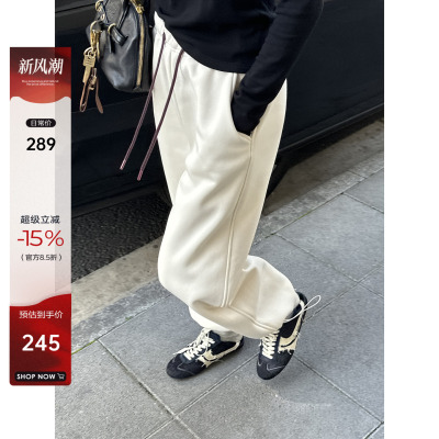 御寒加厚暖绒撞色抽绳卫裤