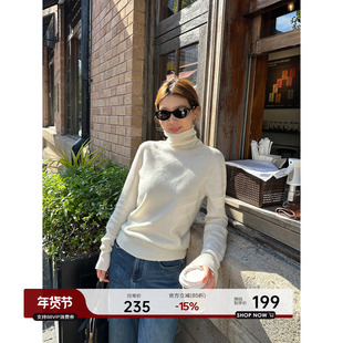 YANGLE_白色毛衣女2025冬季新款韩系慵懒绵羊毛山羊绒堆堆领上衣