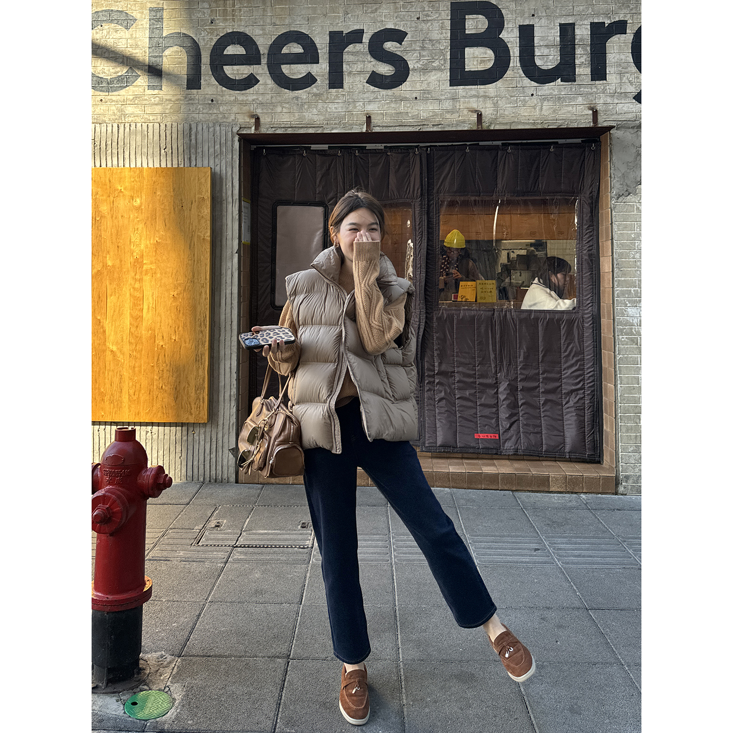 修饰腿型抓绒九分烟管裤