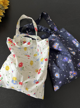 ins风清新文艺花朵包薄款棉布袋子紫色碎花迷你手拎包日用遛弯包