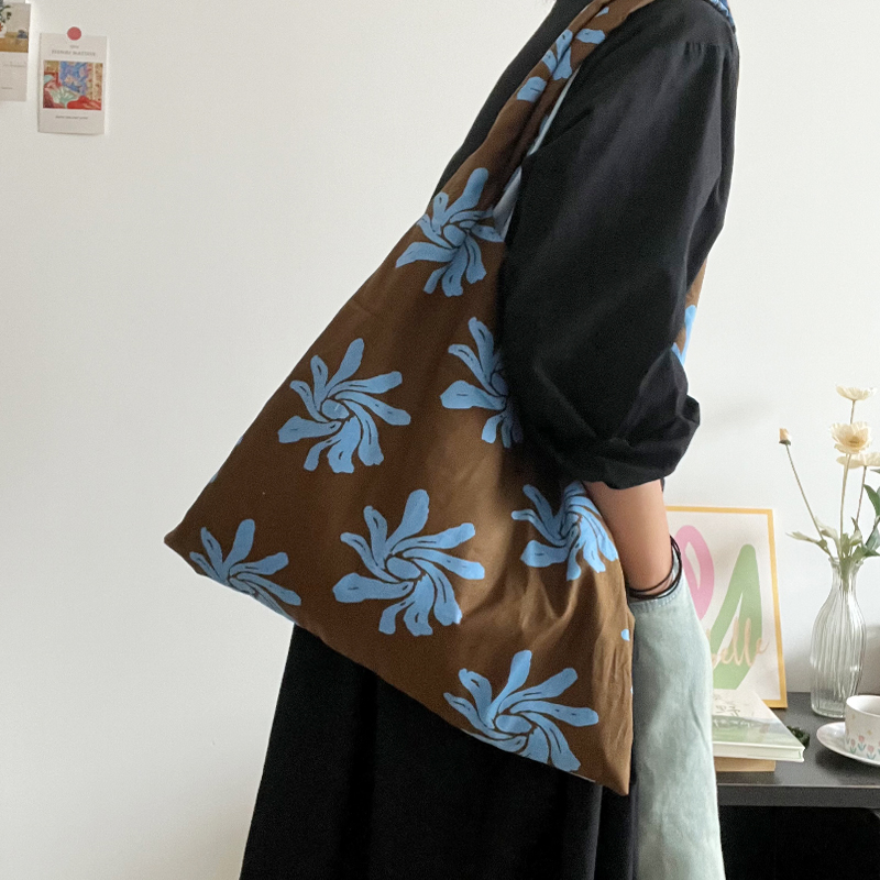 慵懒随意的兰花包大容量托特包小众韩系背心袋帆布包单肩包女包