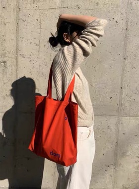 韩国unfold小众彩色字母帆布包ins简约百搭纯棉帆布袋单肩包学生