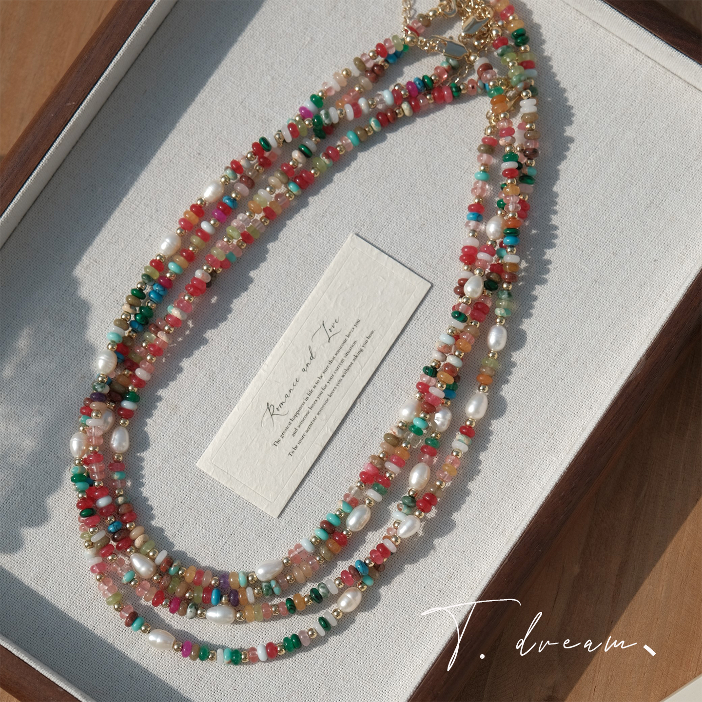 nicedream彩虹天然石珍珠项链
