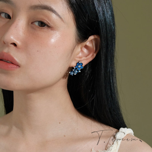 Nicedream法式闪锆蓝花耳钉