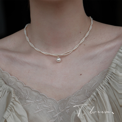 nicedream奶油珍珠双层麻花项链